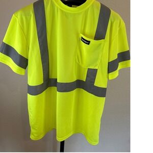 2 Buffalo Outdoors High Visibility Neon Yellow Safety Work Pocket T Shirt Men 2X